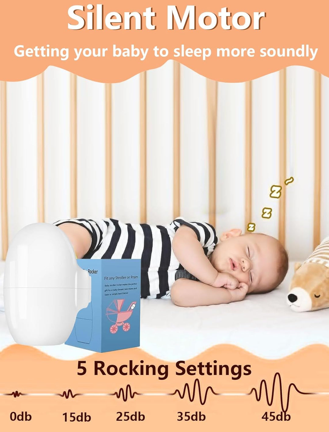Kinderwagenschaukler, Einschlafhilfe Baby Wiederaufladbar (USB-C), 5 Einstellbare Schaukelintensität
