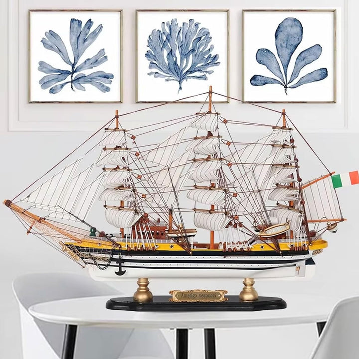 YLME Schiffsmodell aus Holz Amerigo Vespucci Segelboot Modell aus Massivholz Segelboot aus Holz Naut