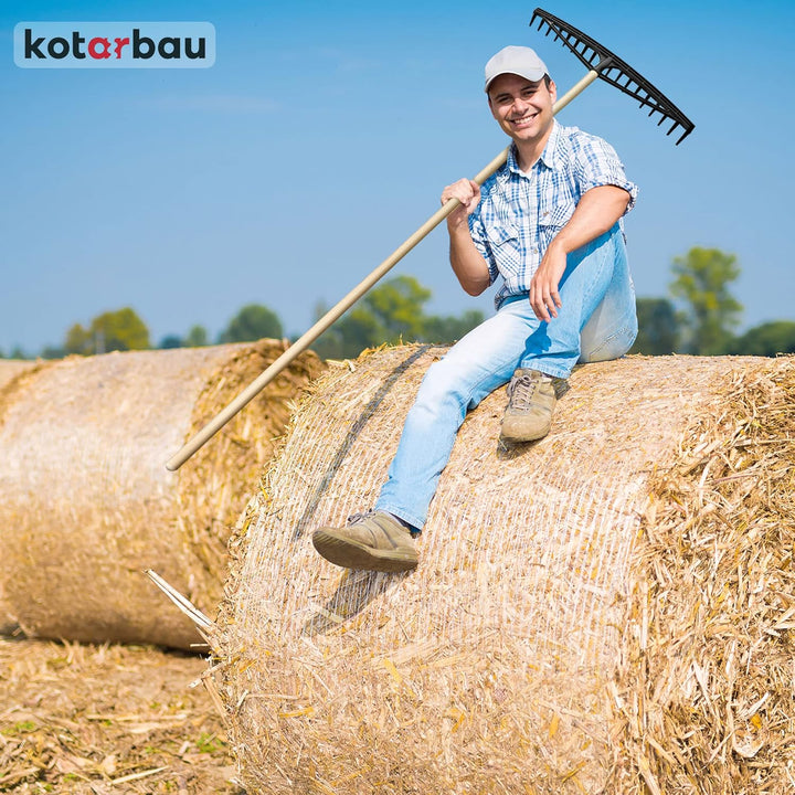 KOTARBAU® Heurechen - 61 cm - mit Holzstiel 1,52 m - Laubrechen Kunststoff - Rechen für Garten - Lau