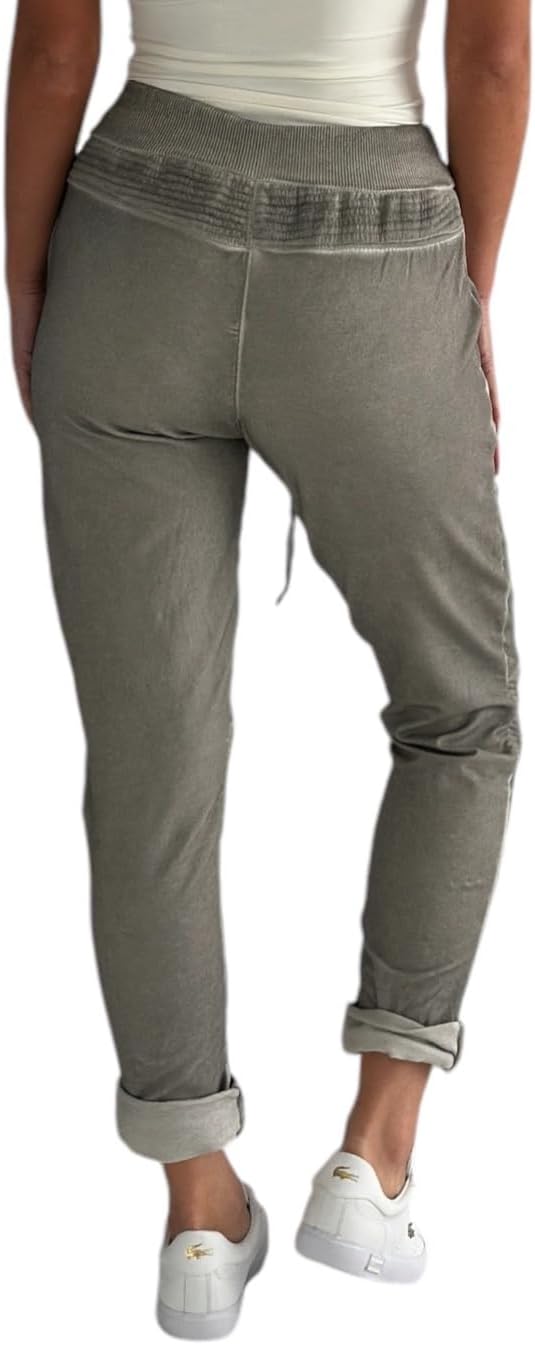 Mississhop Damen Hose Freizeithose Stoffhose Boyfriend Sweatpants im Biker Look mit Bahnendesign am