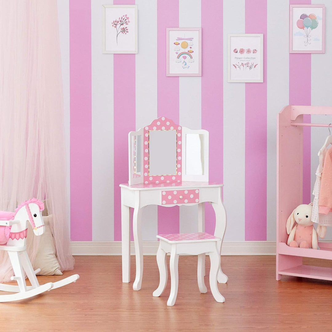 Fantasy Fields Kinder Schminktisch mit Spiegel und Hocker Mit Lichtern Rosa TD-11670FL