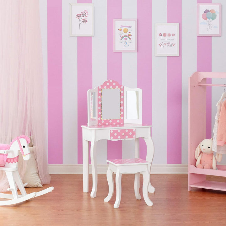 Fantasy Fields Kinder Schminktisch mit Spiegel und Hocker Mit Lichtern Rosa TD-11670FL