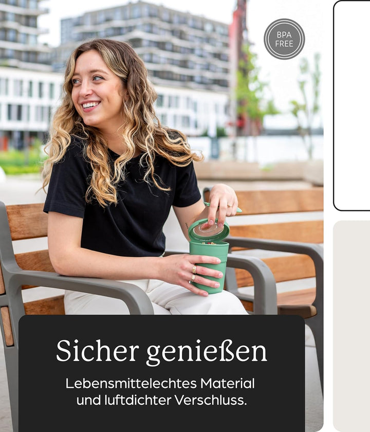 Amuse Müslibecher To Go (450ml + 150ml) | Crunch Cup | Auslaufsicherer Joghurtbecher To Go mit Löffe
