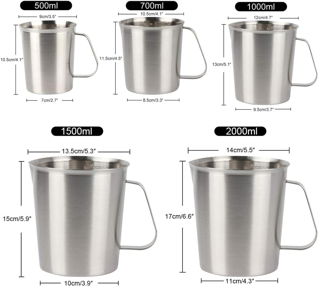 Kitchnexus Messbecher Edelstahl 1L, Milchkännchen Messkanne Milk Pitcher für Küche Kaffee Latte Capp