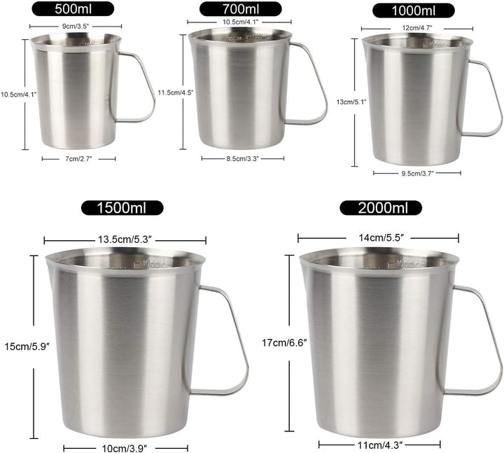 Kitchnexus Messbecher Edelstahl 1L, Milchkännchen Messkanne Milk Pitcher für Küche Kaffee Latte Capp