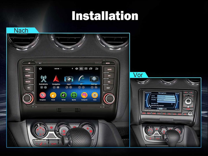 Erisin 8-Kern 4GB RAM+64GB ROM Android 14 Autoradio GPS Navi für Audi TT MK2 7 Zoll IPS Touchscreen