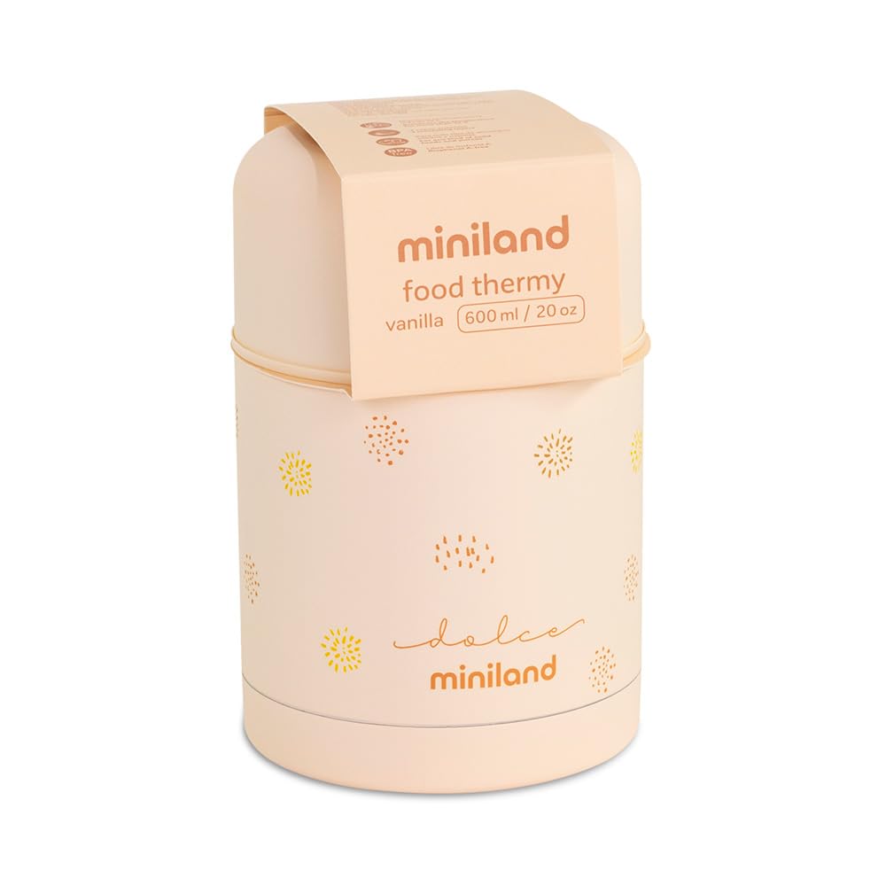 Miniland Food Thermy Vanilla, 600 ml Isolierbehälter, doppelte Stahl-Isolierschicht hält die Tempera