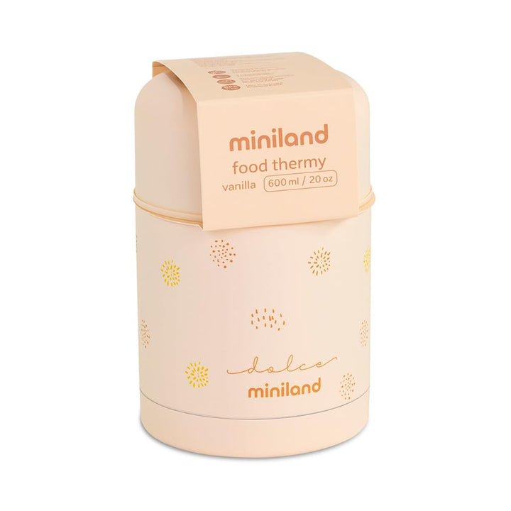 Miniland Food Thermy Vanilla, 600 ml Isolierbehälter, doppelte Stahl-Isolierschicht hält die Tempera