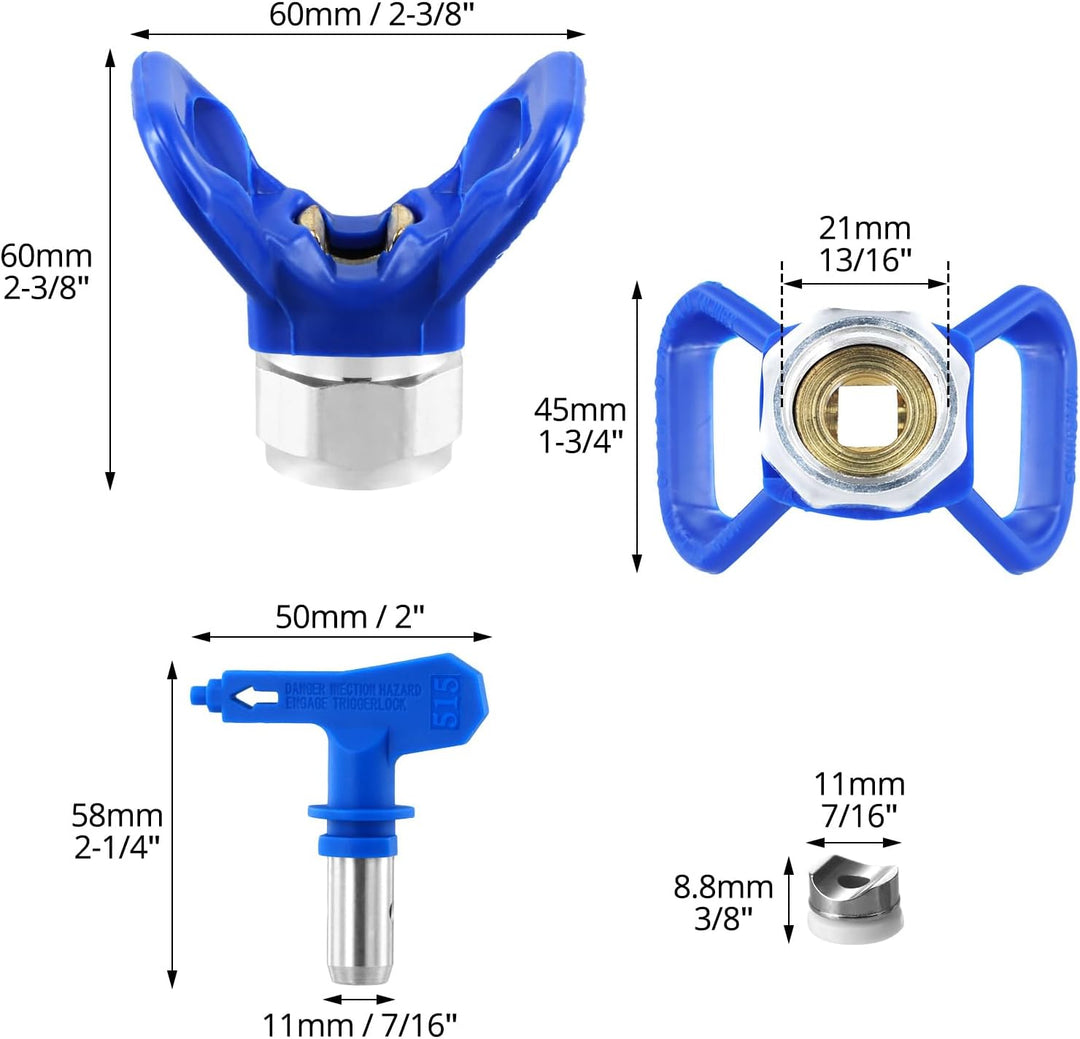 QWORK® Airless Farbsprühspitzen, Reversible Düsenset, 6 Grössen (211/315/417/517/515/523) Für Häuser