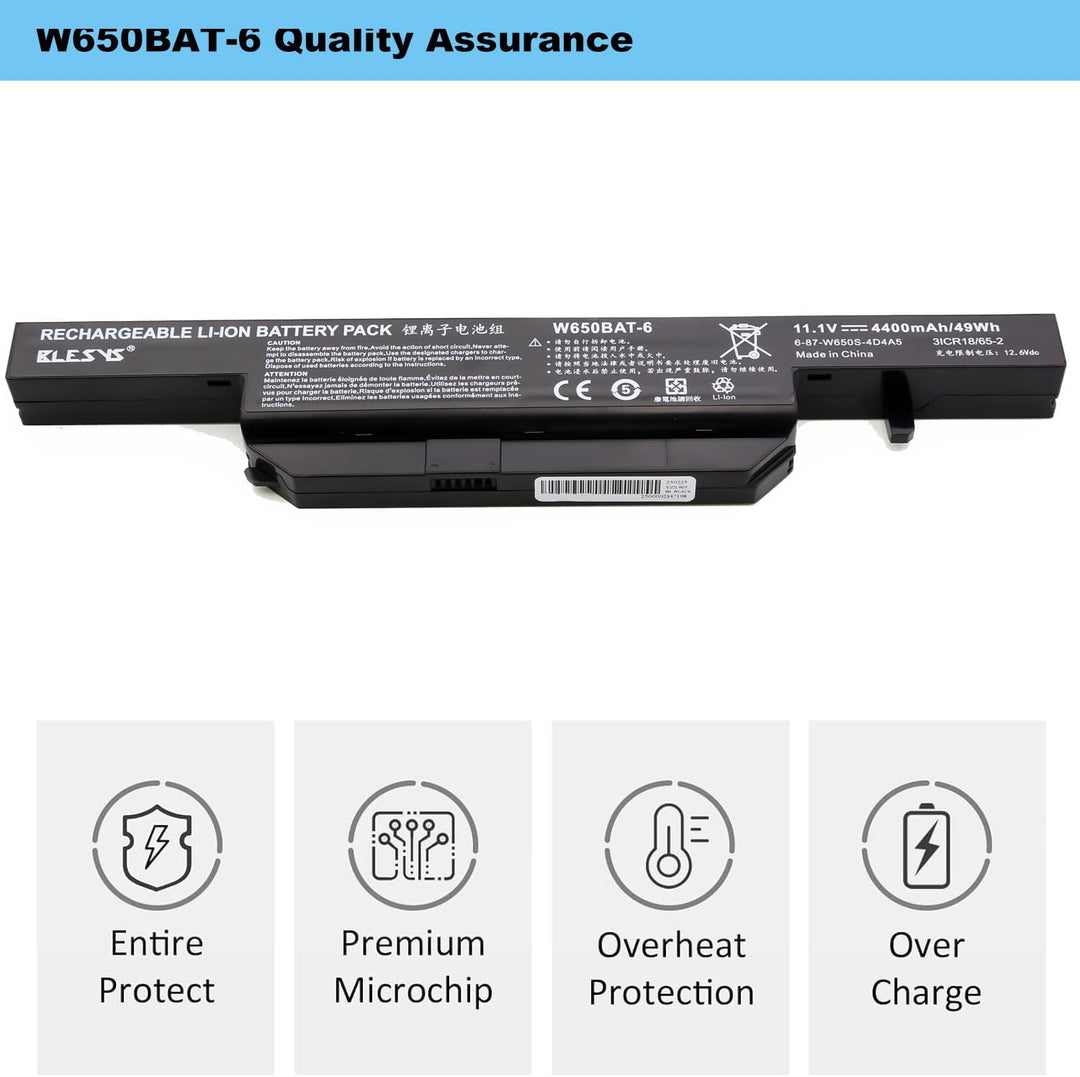 BLESYS Akku Clevo W650BAT-6 6-87-W650-4E42 6-87-W650S-4D4A3 Kompatibel mit Laptop Akku Clevo W650 W6