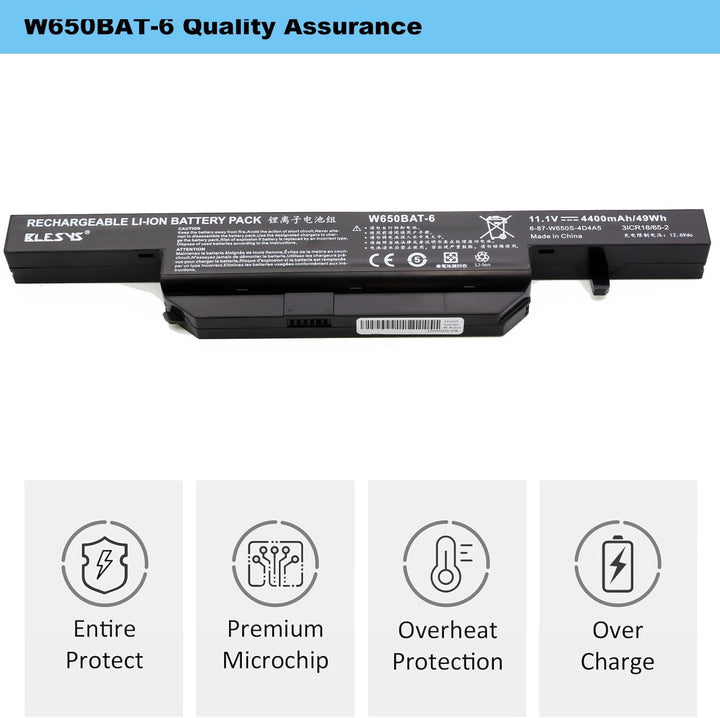 BLESYS Akku Clevo W650BAT-6 6-87-W650-4E42 6-87-W650S-4D4A3 Kompatibel mit Laptop Akku Clevo W650 W6