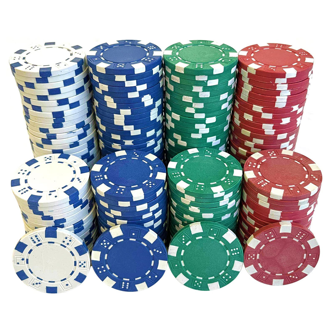 SEETOOOGAMES Casino-Poker-Chips, 11,5 g, gestreift, 4 Farben (rot, grün, weiss und blau) 50 rot, 50