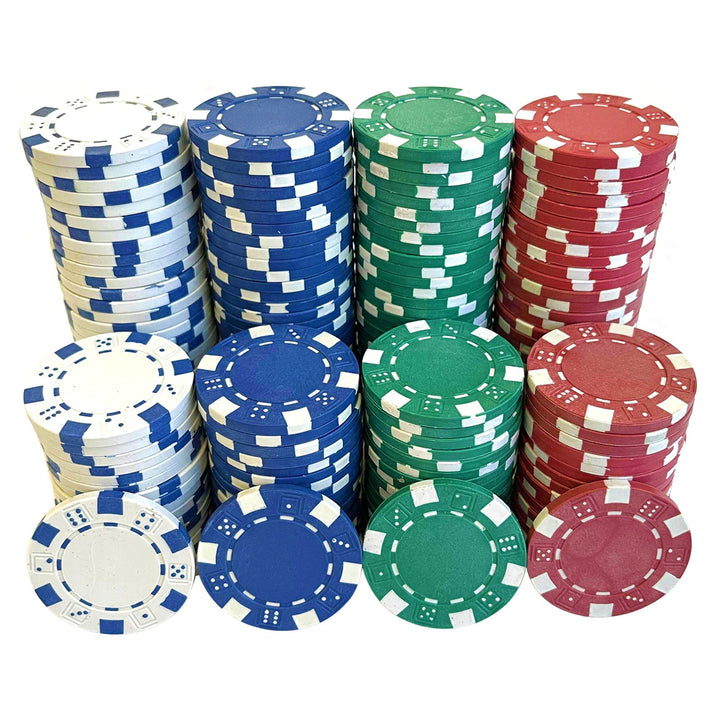 SEETOOOGAMES Casino-Poker-Chips, 11,5 g, gestreift, 4 Farben (rot, grün, weiss und blau) 50 rot, 50