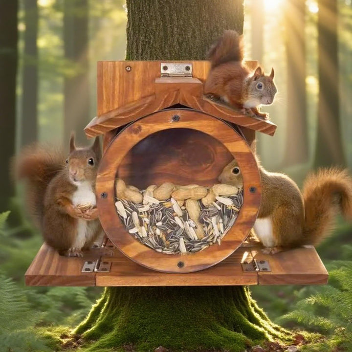 Eichhörnchen Futterstation aus Holz - Chipmunk-Feeder mit Belüftungslöchern,Aufhängbar Für Nüsse Mai