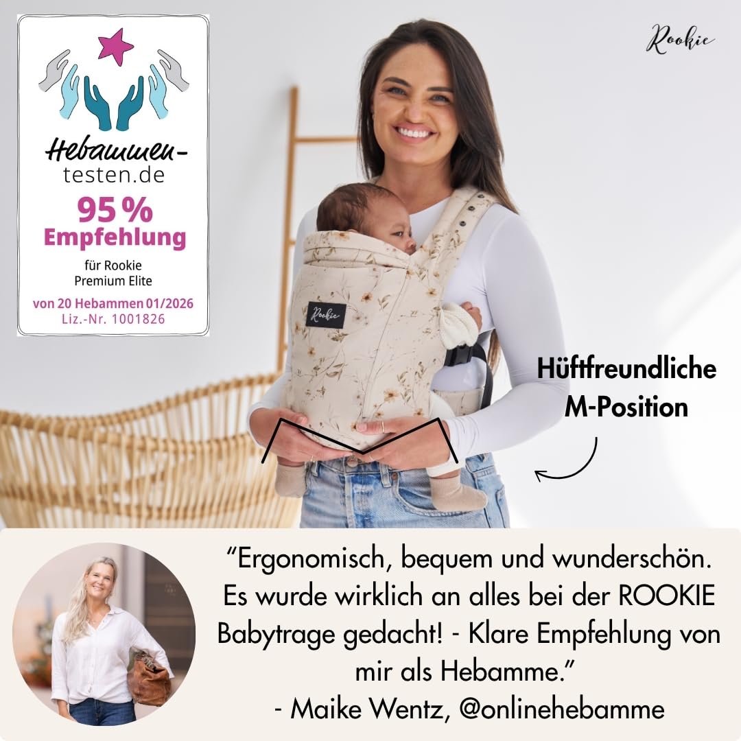 Rookie Babytrage ab Geburt - Ergonomisch, Bequem, Bio-Stoffe - Premium Elite Design - Baby Trage sch