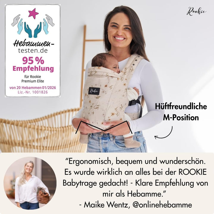Rookie Babytrage ab Geburt - Ergonomisch, Bequem, Bio-Stoffe - Premium Elite Design - Baby Trage sch