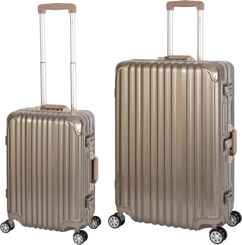 Travelhouse London Koffer Gold S-55cm, L-55cm · 2er-Set · Alu-Rahmen · Polykarbonat Hartschale · Han