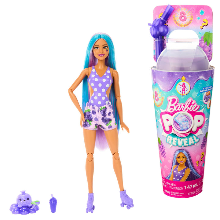 Barbie Pop Reveal Fruit - Puppe mit violetten Haaren im Grapefruitduft, 8 Überraschungen, duftendes