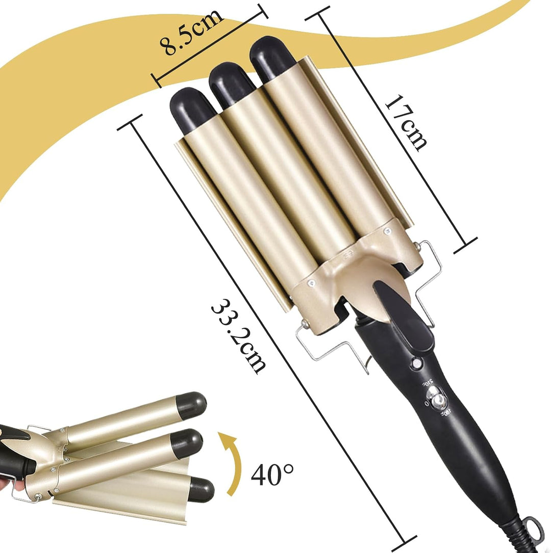Lockenstab 3 Fässer Welleneisen 22mm Mit 2 Clips und Handschuh | Grosse Welleneisen für Haare Beach