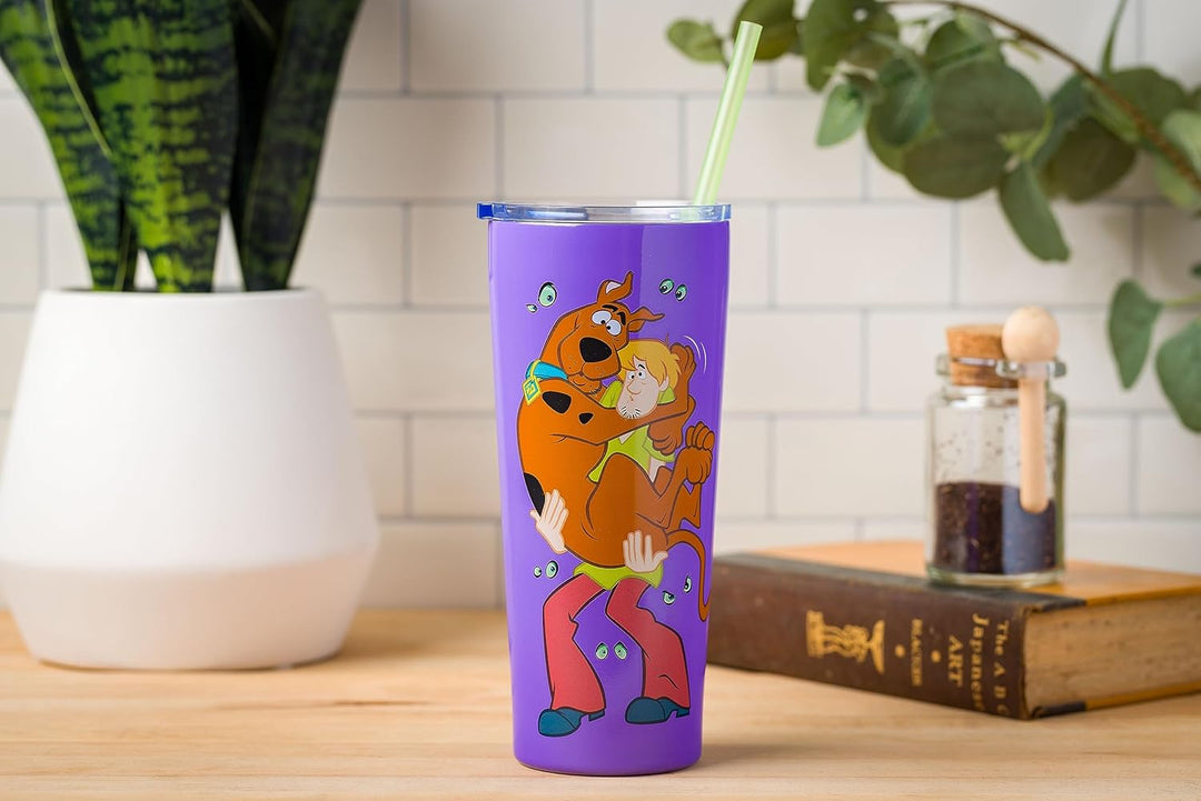 Silver Buffalo Scooby Doo Where Are You doppelwandiger Edelstahlbecher mit Strohhalm, 625 ml, Scooby