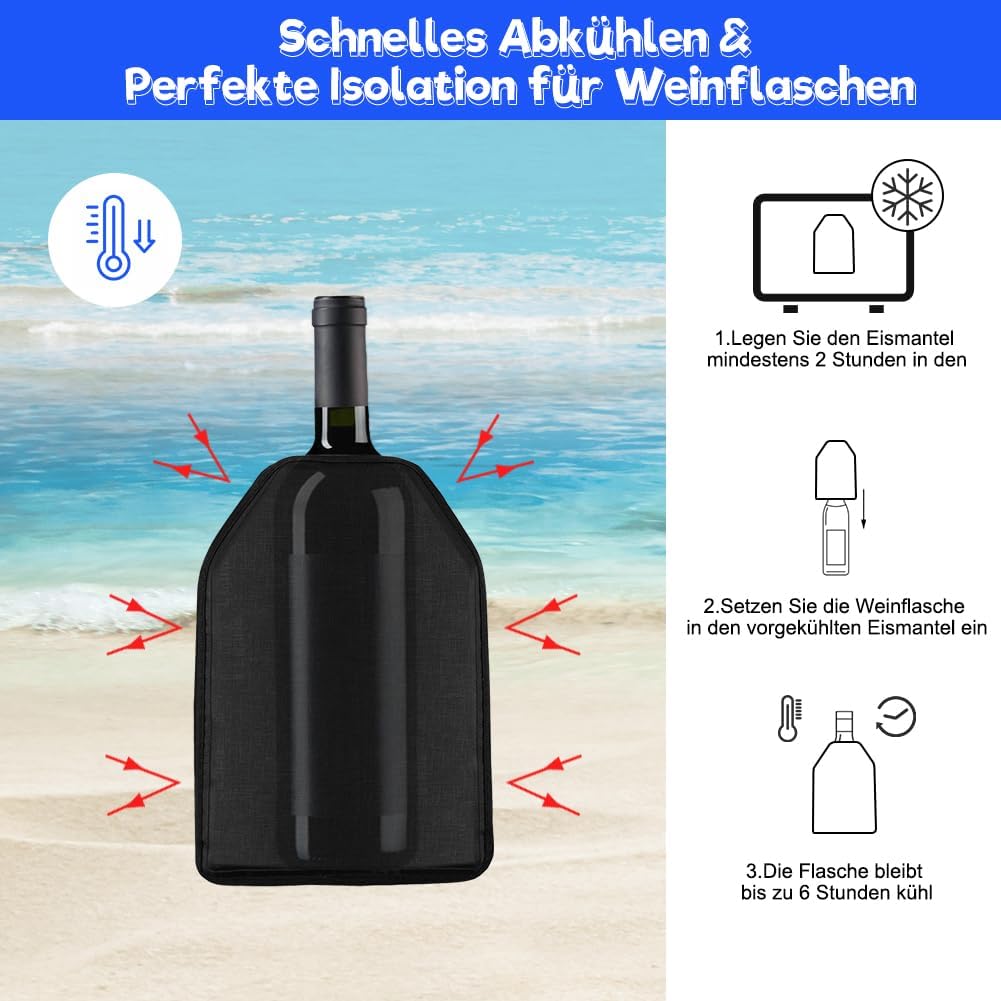 2er-Set Weinkühler Manschette - Kühlmanschette für Wein, Sekt, Champagner & Flaschen - Universeller