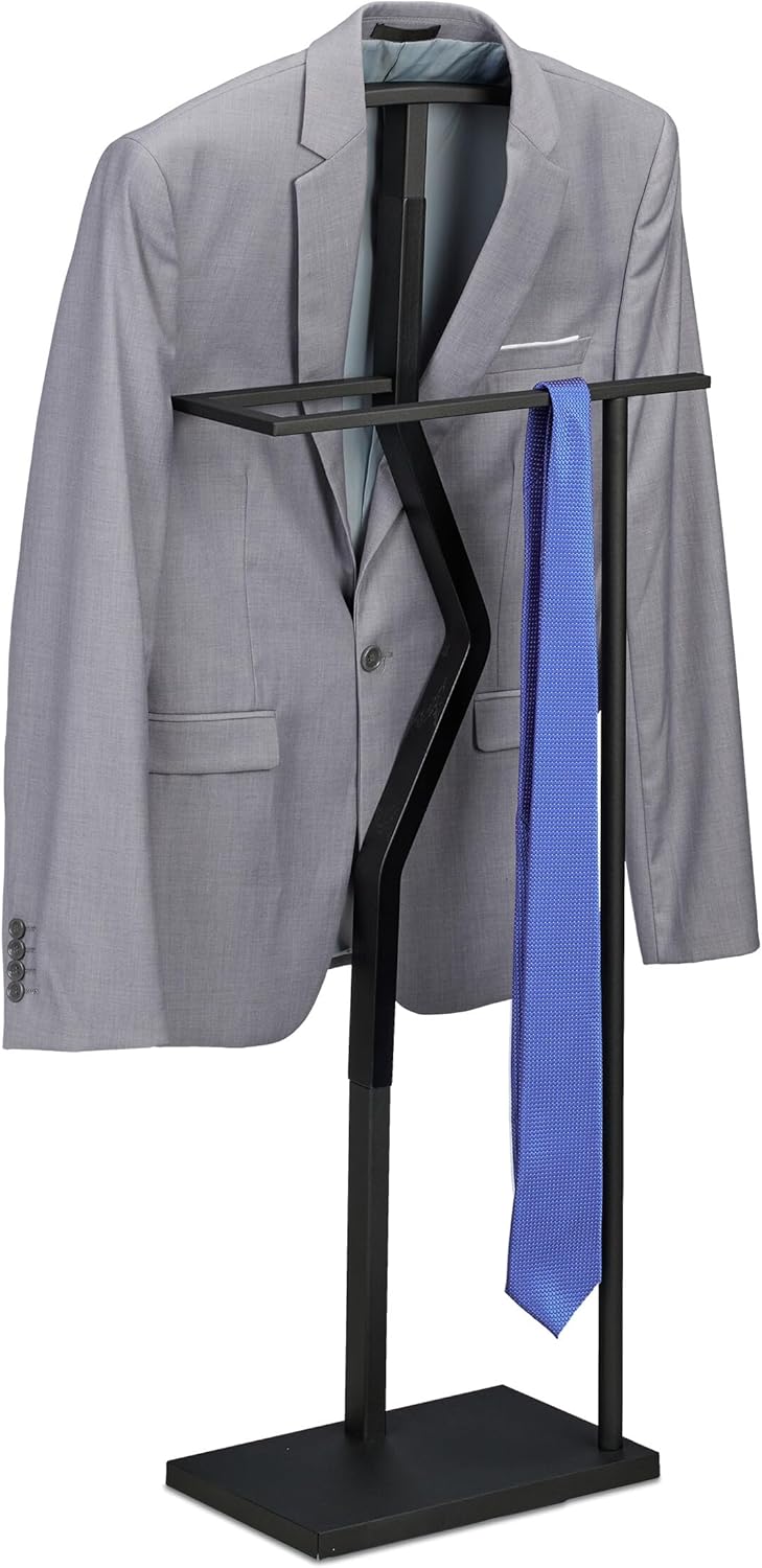 Relaxdays Herrendiener, Jackett & Hose, HBT: 107 x 48 x 20 cm, Metall & Holzoptik, Stiller Diener Sc