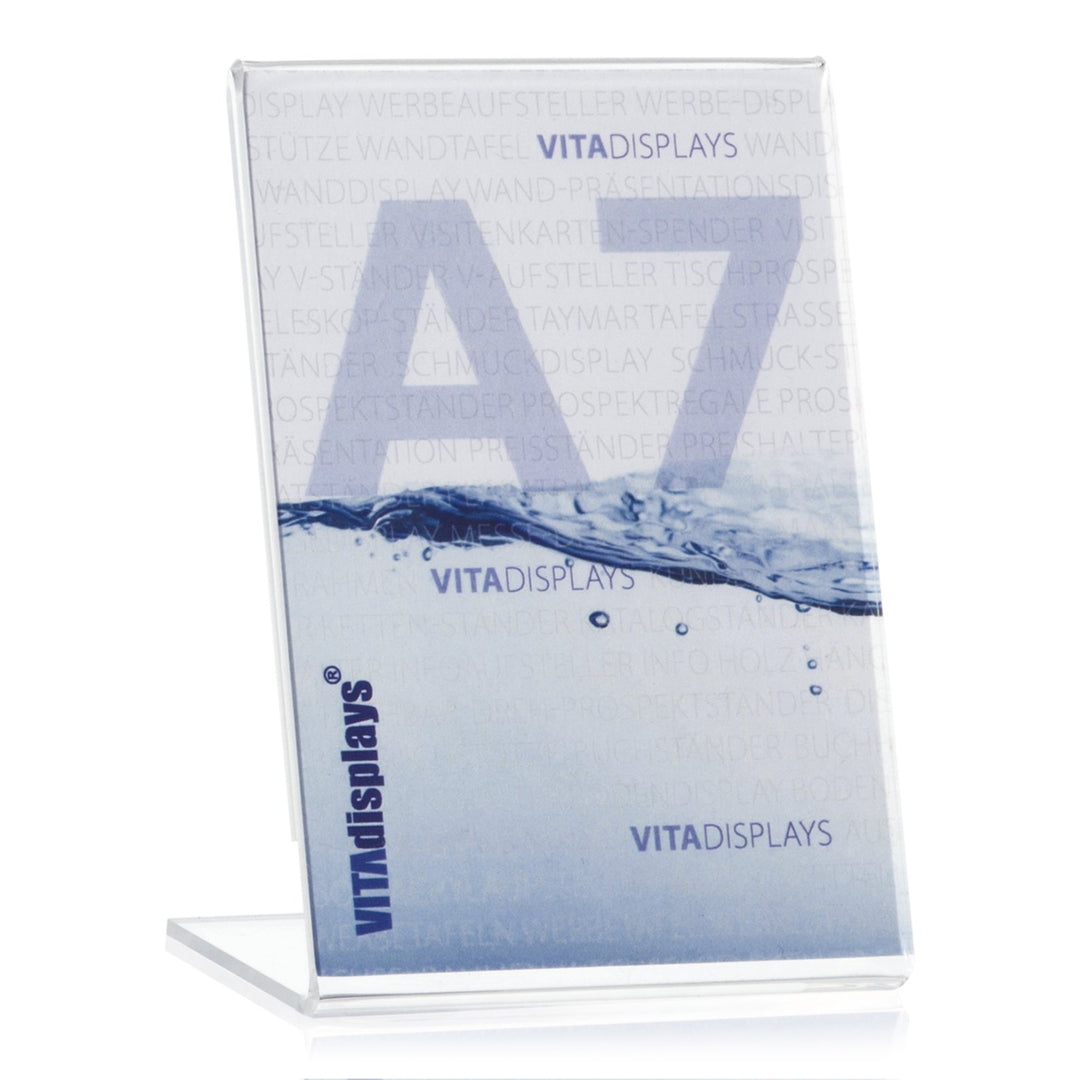10 Stück VITAdisplays® DIN A7 Werbeaufsteller / Preishalter / Fotoaufsteller (7,4×10,5cm), Transpare