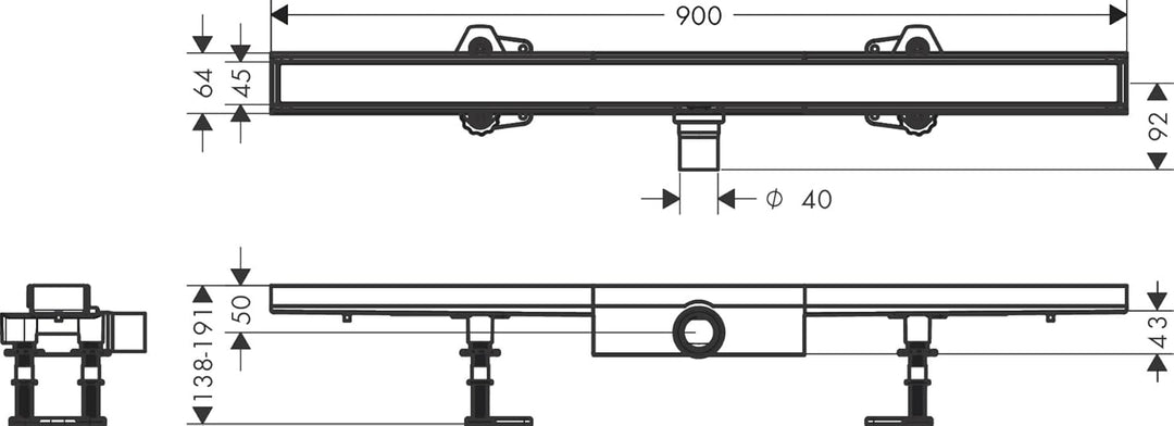 hansgrohe 56169000 RainDrain Compact Duschrinne 900 befliesbar für Flache Installation Komplettset D