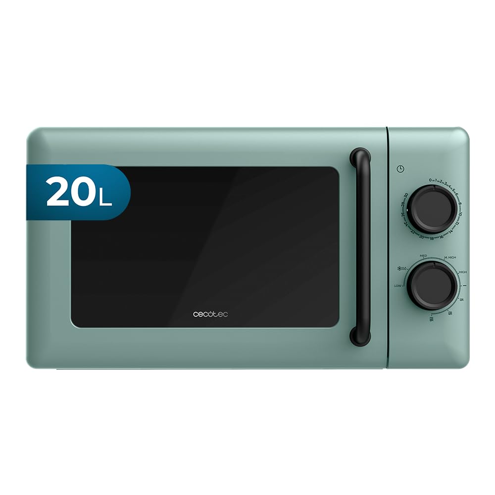 Cecotec Mechanische Mikrowelle mit Grill 20L Proclean 3110 Grün. 700W in 6 Stufen und 800W Grill, Au