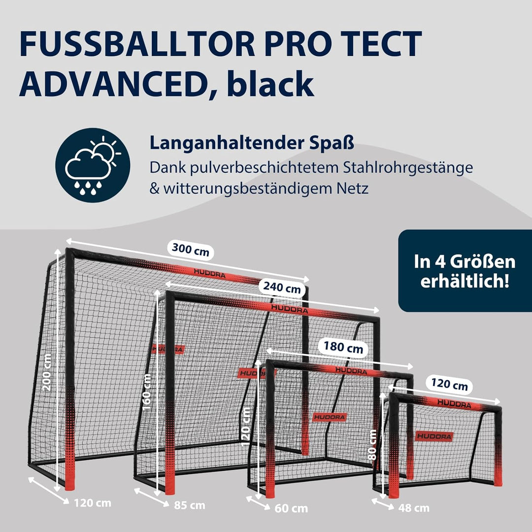 HUDORA Fussballtor Pro Tect Advanced – Outdoor Fussballtor mit Netz und wetterfester Ummantelung für