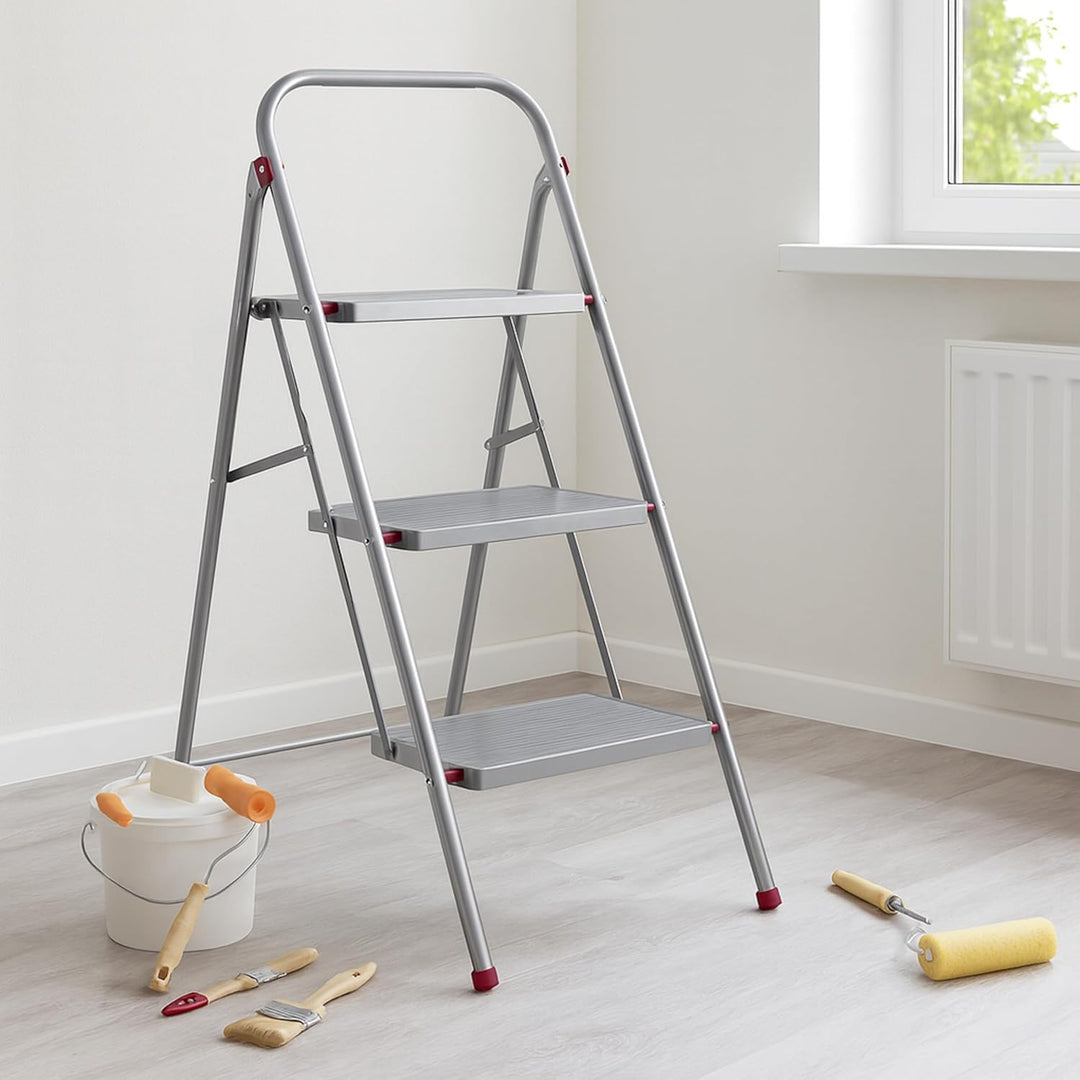 Kleeneze® KL068514EU zusammenklappbare 3-stufige Trittleiter für Heimwerker, 105 cm, rosa/grau, Trag