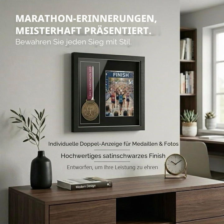 Medaillen-Vitrine – 33 x 33 cm schwarze Schattenbox aus Holz, Militär-Medaillenrahmen, Sportauszeich