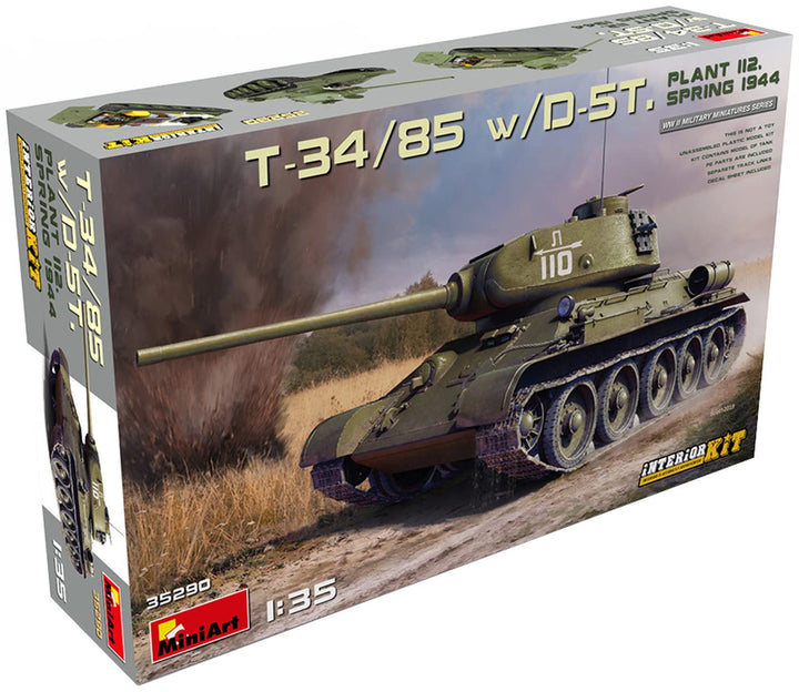 Mini Art 35290 1:35 T-34/85 w/D-5T Plant 112 Fj.44 Int. - originalgetreue Nachbildung, Modellbau, Pl