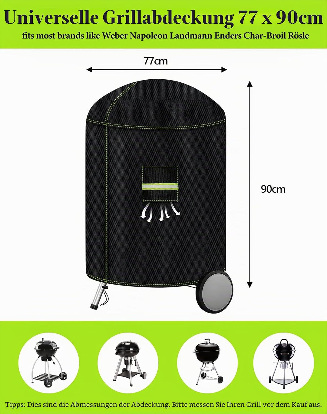 VDISRR Kugelgrill Abdeckung, 600D Oxford Heavy Duty Grillabdeckung für Weber Kugelgrill 57 cm, Grill