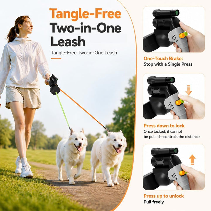 Doppelleine für 2 Hunde Klein, HOVCEH 3 m Hundeleine Flexi mit Licht, Rollleine für Hunde mit 360° D