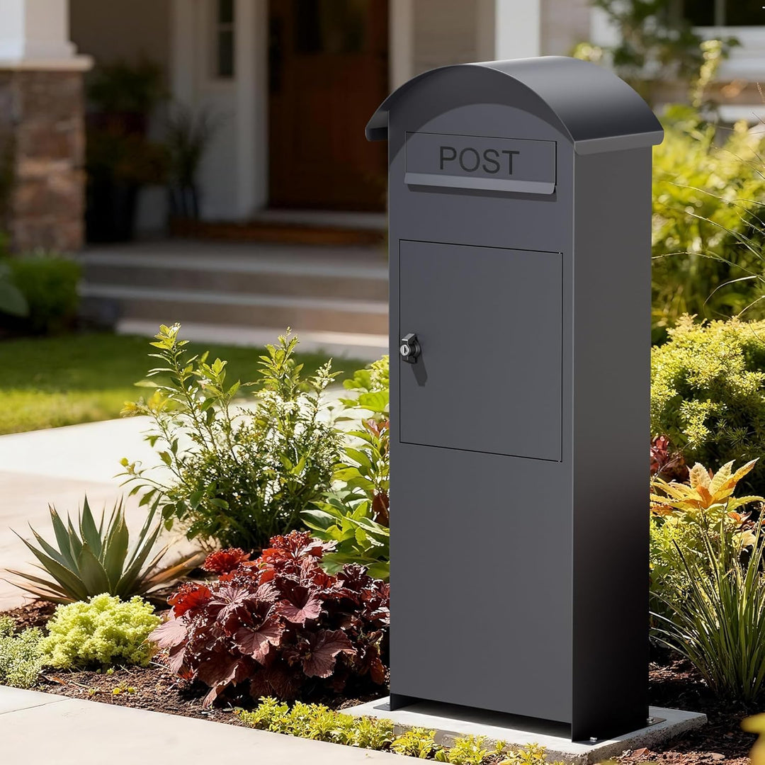 Wiltec Briefkasten grau 420 x 240 x 1020 mm, Standbriefkasten zur Bodenmontage mit Schloss, abschlie