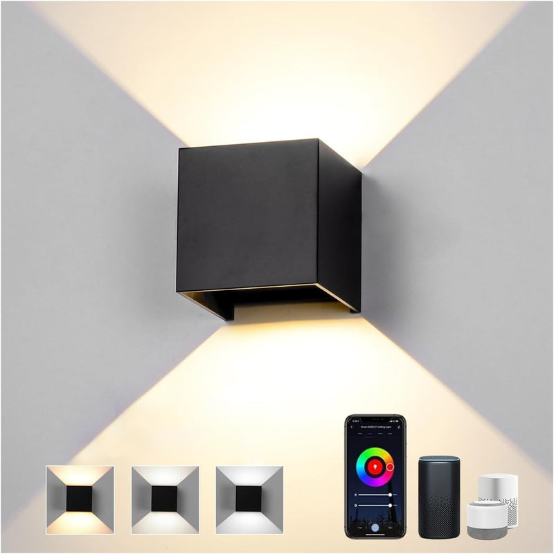 12W LED Wandleuchte Innen Alexa Lampe Smart Home Wandlampe Dimmbar Steuerbar via App Aussenlampe Was