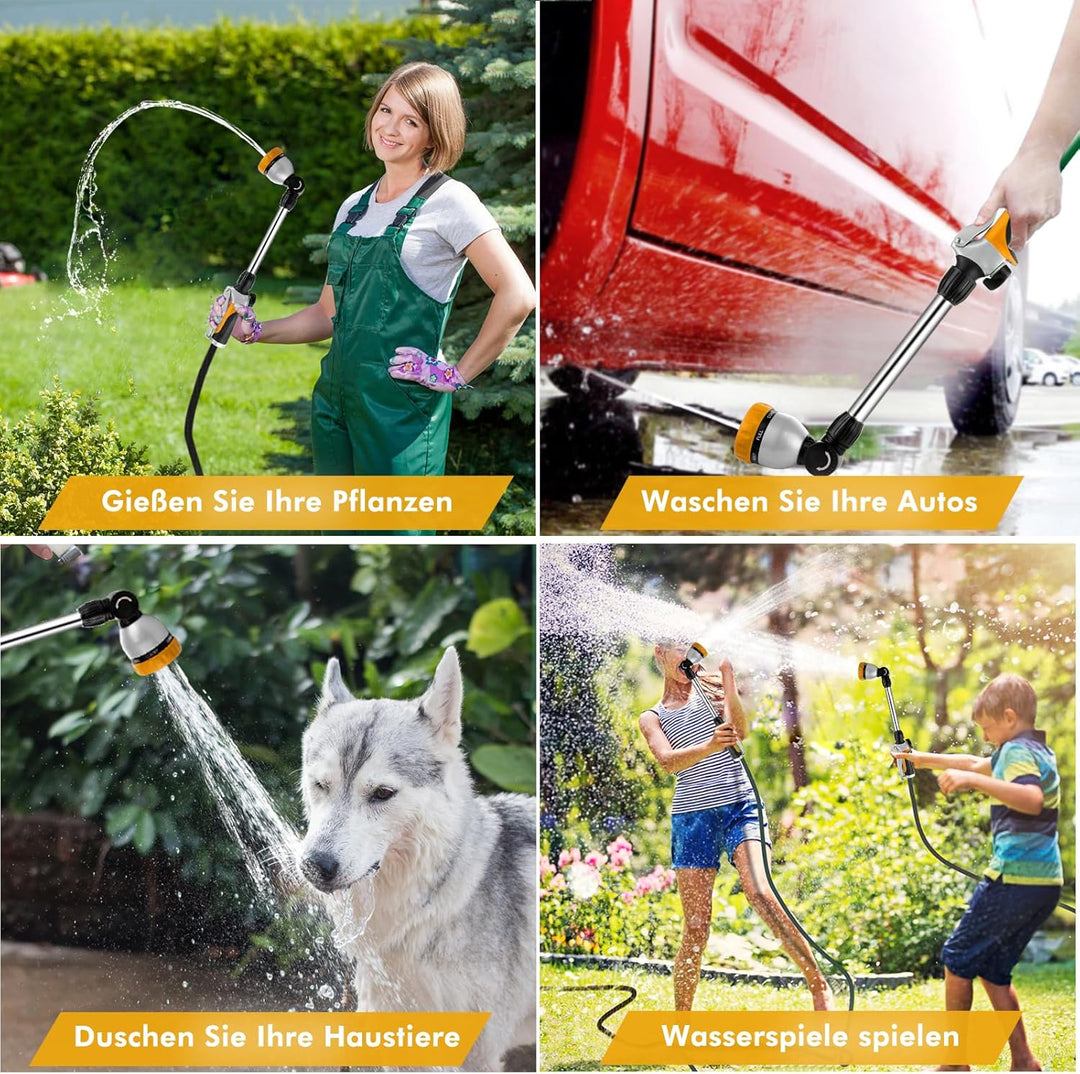 RESTMO Garten Giessstab Metall, 42cm Lang Gartenbrause mit Stiel, 7 Sprühbilder Bewässerung Zauberst