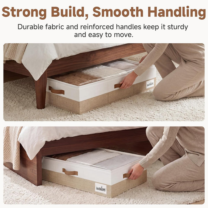 StorageWorks Unterbett Aufbewahrung, grosse Unterbett Aufbewahrungsbox mit Deckel Stoff, faltbare Un