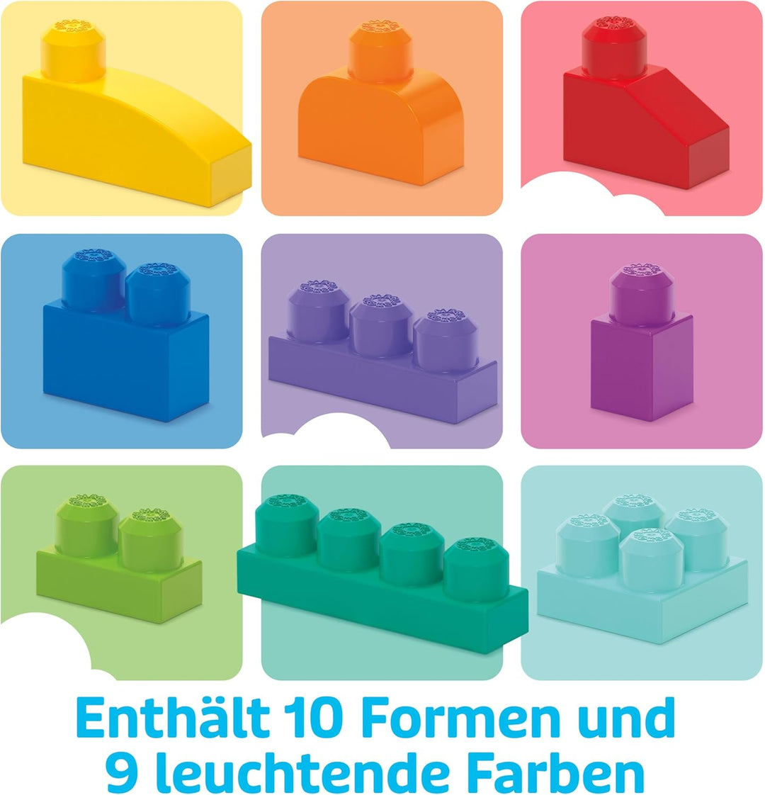 MEGA BLOKS Fisher-Price Bausteine für Kleinkinder, grosser Bausteinebeutel mit 80 Teilen und Aufbewa