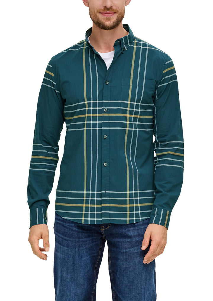 s.Oliver Herren Hemd Langarm, Slim Fit XL Blue Green, XL Blue Green