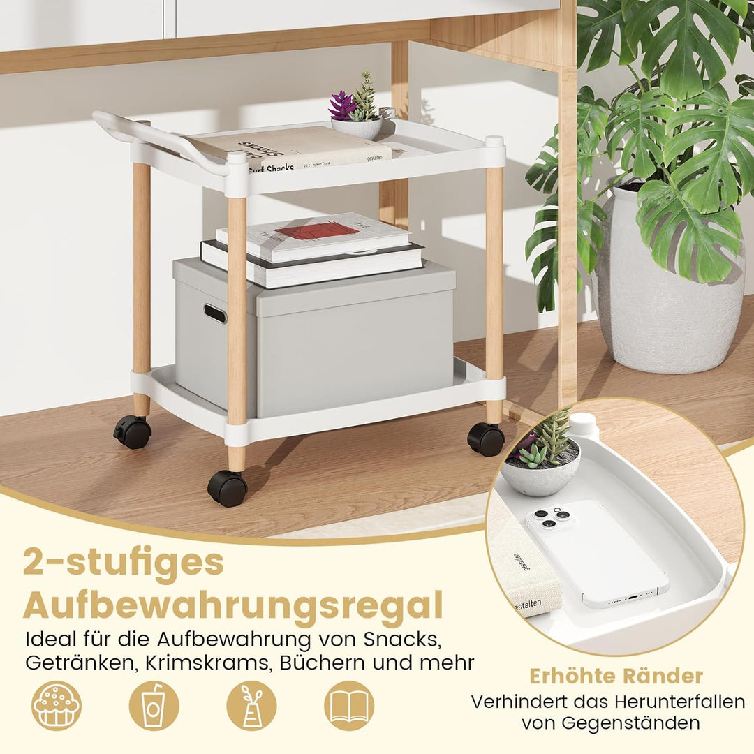 COSTWAY Servierwagen 2 Ebenen, Nischenregal auf Rollen, Küchenwagen Rollwagen mit Bremsen & Griff, K