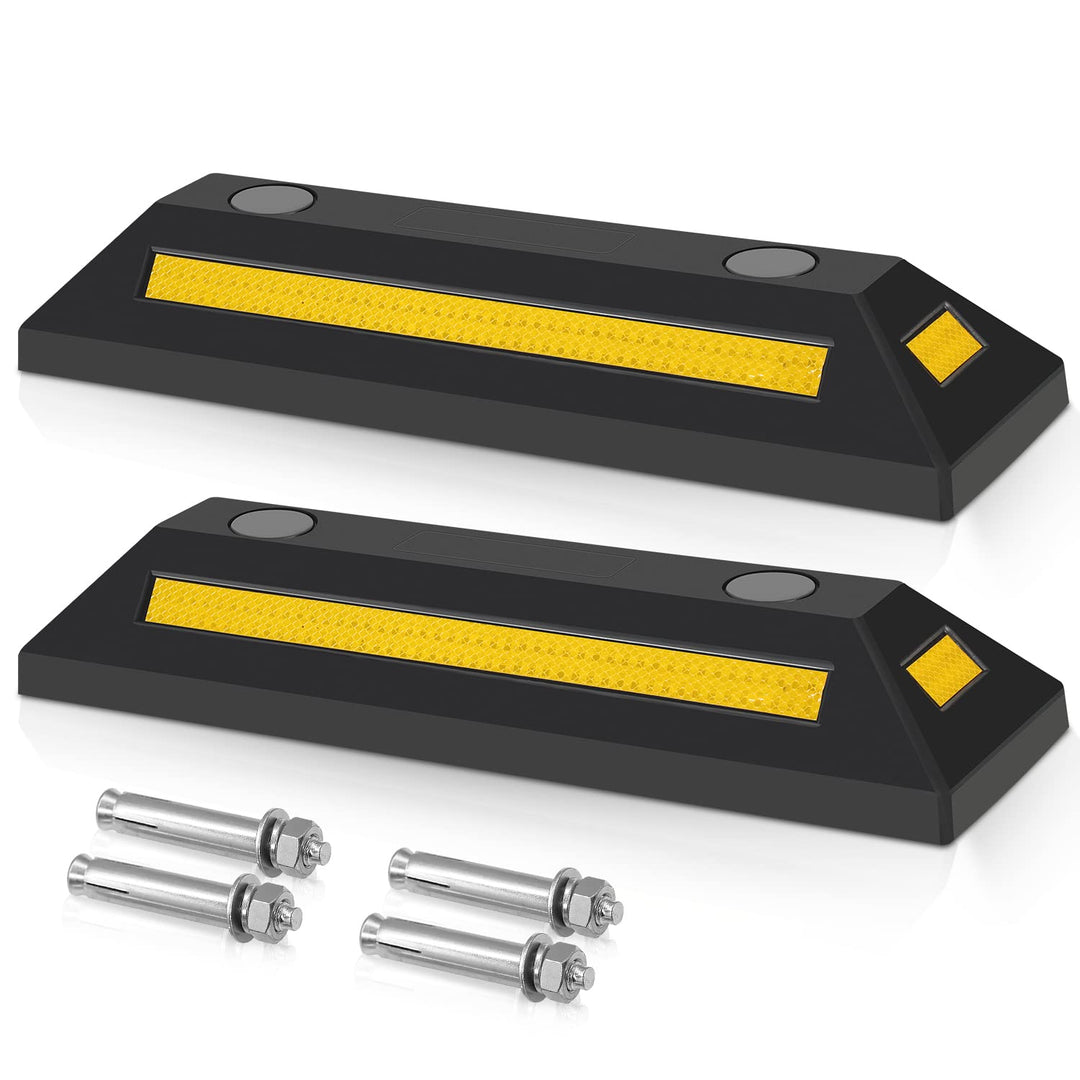 Sonnewelt 2 x Gummi Radstopper, 54x15x10cm Parkplatzbegrenzung, Parkplatzsperre mit Gelb Reflektiere