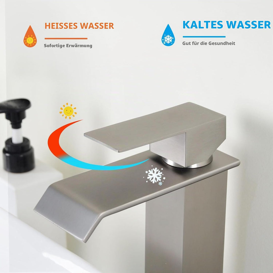 PHASAT Wasserfall Wasserhahn Bad, Hoch Wasserfall Waschtischarmatur, Moderner Mischbatterie Waschbec