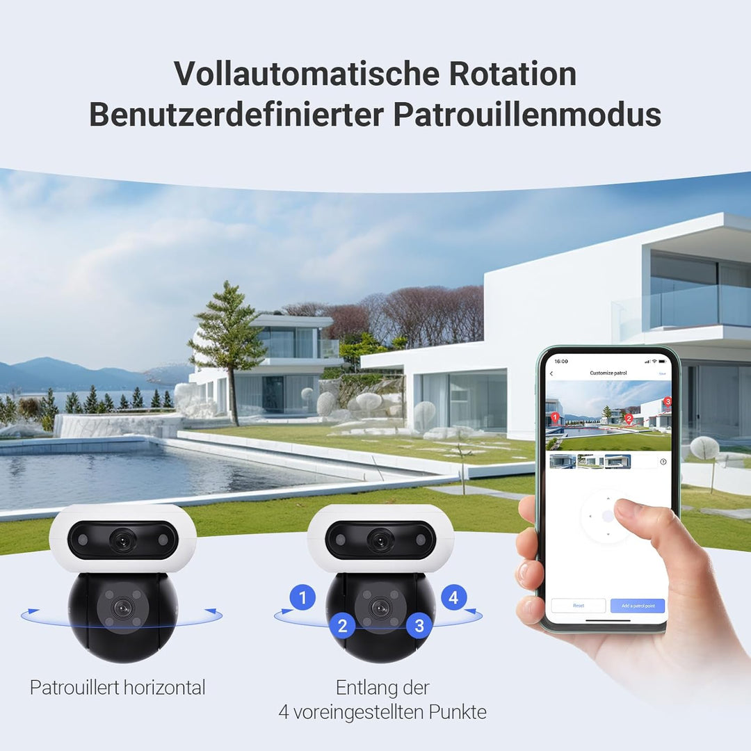 EZVIZ 4MP+4MP WLAN Überwachungskamera Aussen mit Dual-Objektive, 360°-Überwachung, 40m Farbnachtsich