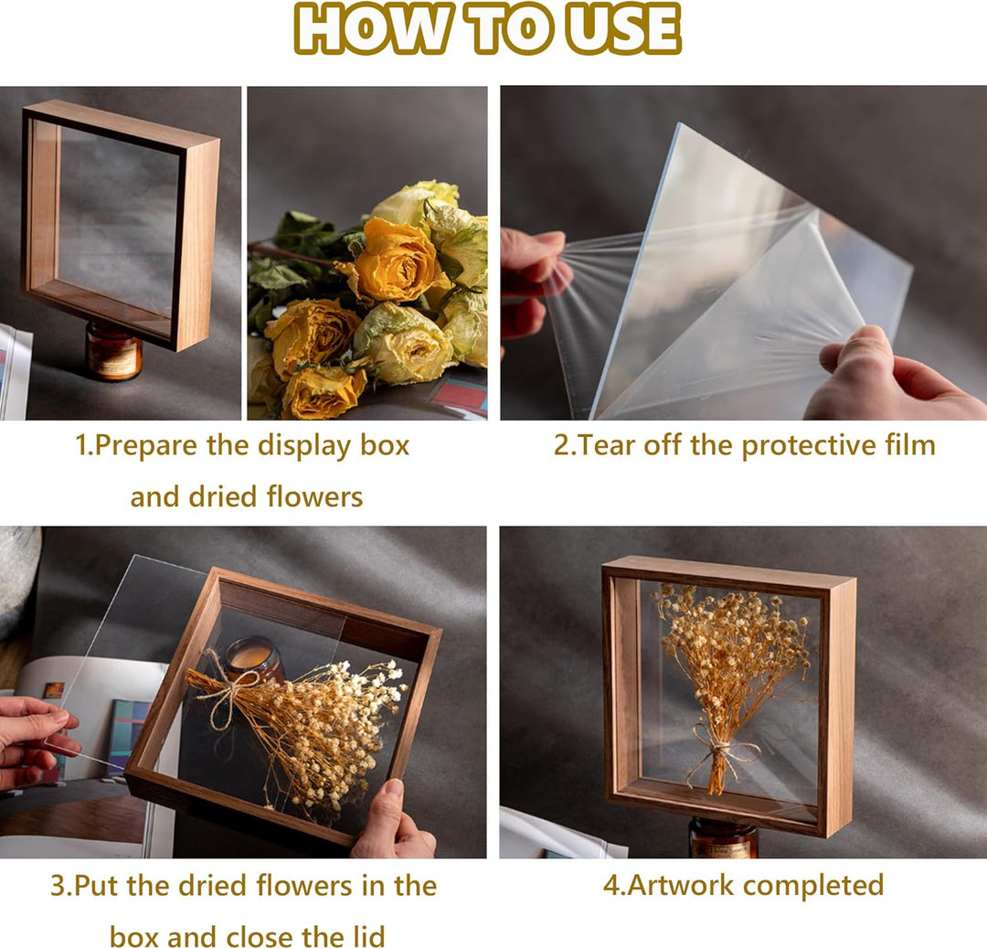 Acryl Schattenbox Rahmen Transparenter 3D Holz Bilderrahmen Befüllen Blumensträusse Fotos Medaillen