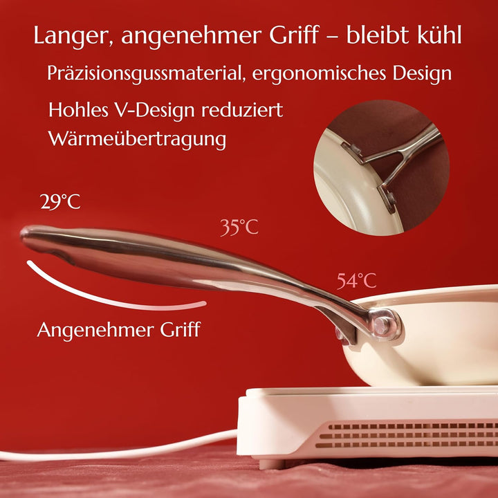 UUKRAVE Pfannenset Keramik Induktion, Antihaft Bratpfannen 20 24 28 cm für alle Herdarten, PTFE-frei