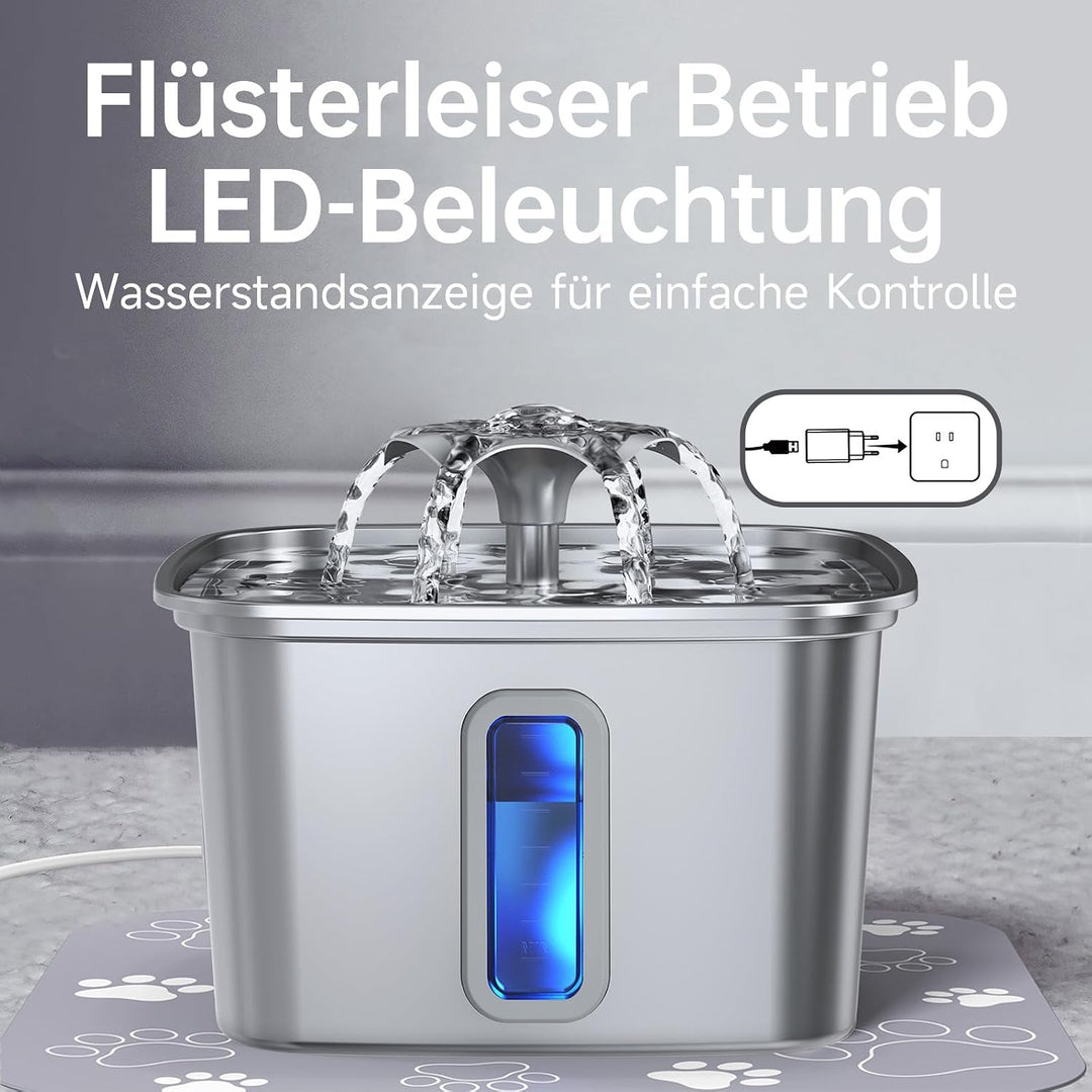 Veken Edelstahl-Katzenbrunnen, Gewinner des Innovation Award, 3,2 L Automatischer Trinkbrunnen für K