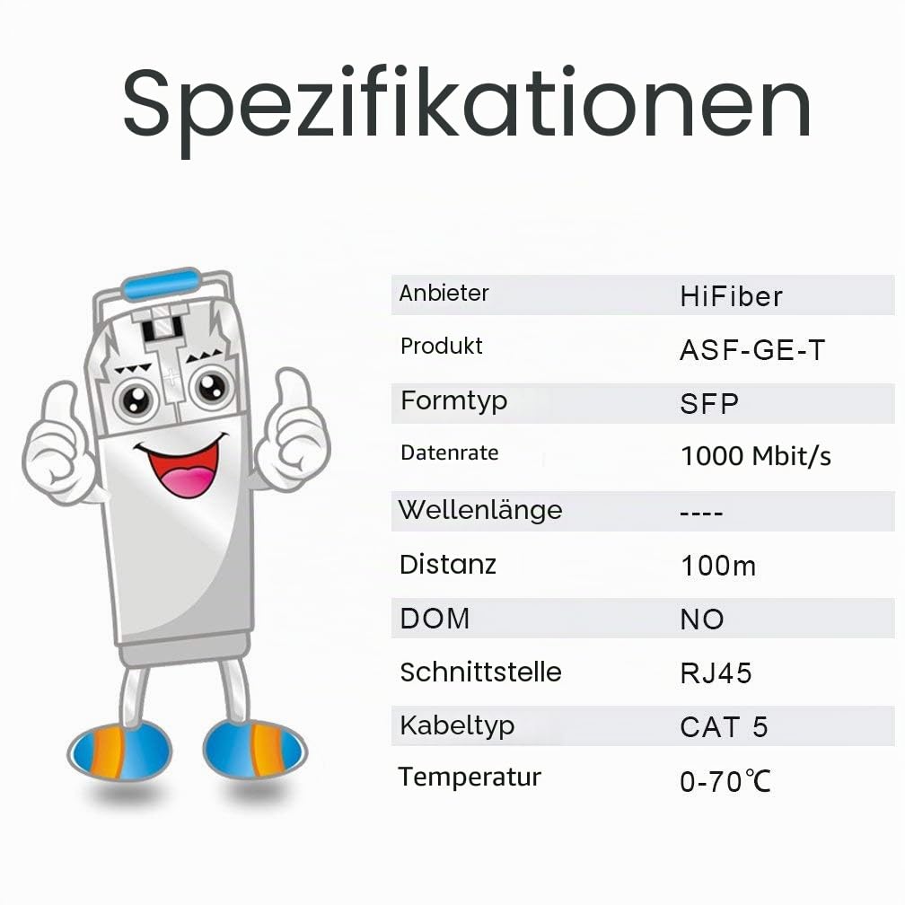 H!Fiber Gigabit SFP Kupfer RJ45 Modul, 1000base-T Transceiver für Cisco GLC-T/SFP-GE-T, Meraki MA-SF