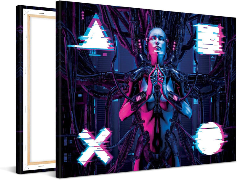 PICANOVA – Premium Leinwanddruck – Leinwandbild Cyberpunk Android 100x75cm – Kunstdruck Auf 2cm Holz